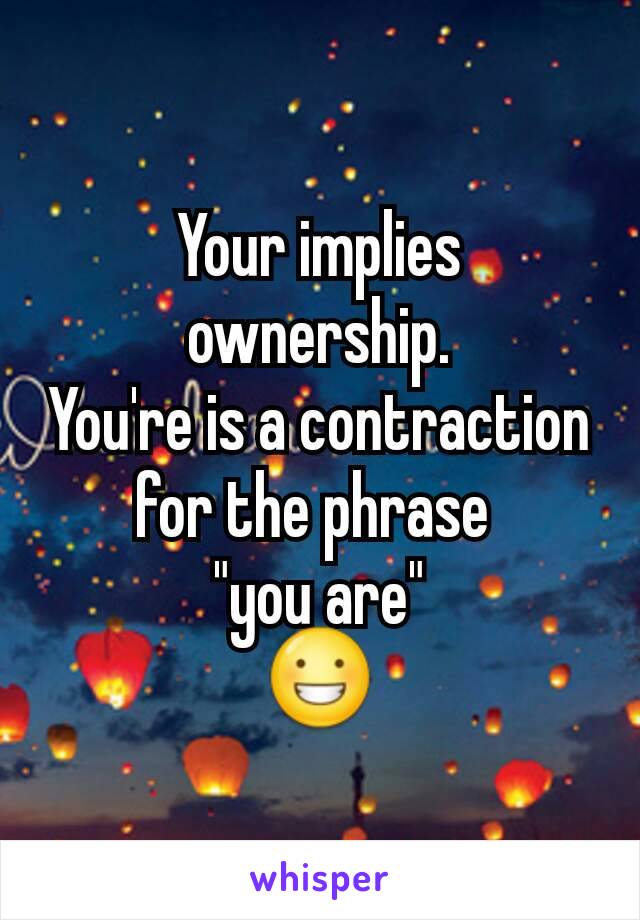 Your implies ownership.
You're is a contraction for the phrase 
"you are"
😀