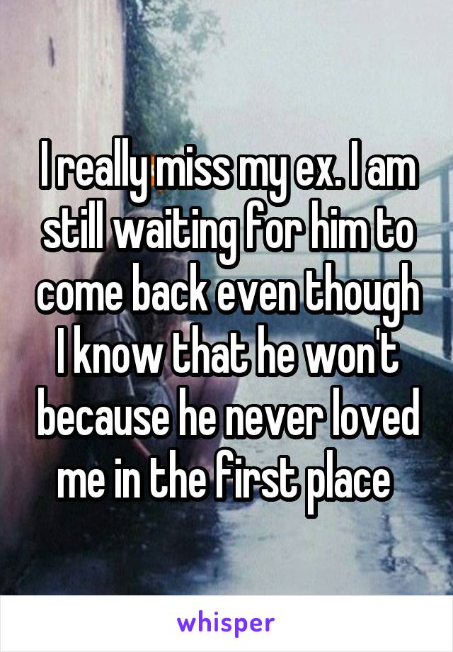 I really miss my ex. I am still waiting for him to come back even though I know that he won't because he never loved me in the first place 