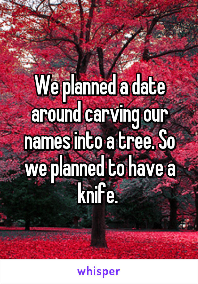 We planned a date around carving our names into a tree. So we planned to have a knife. 