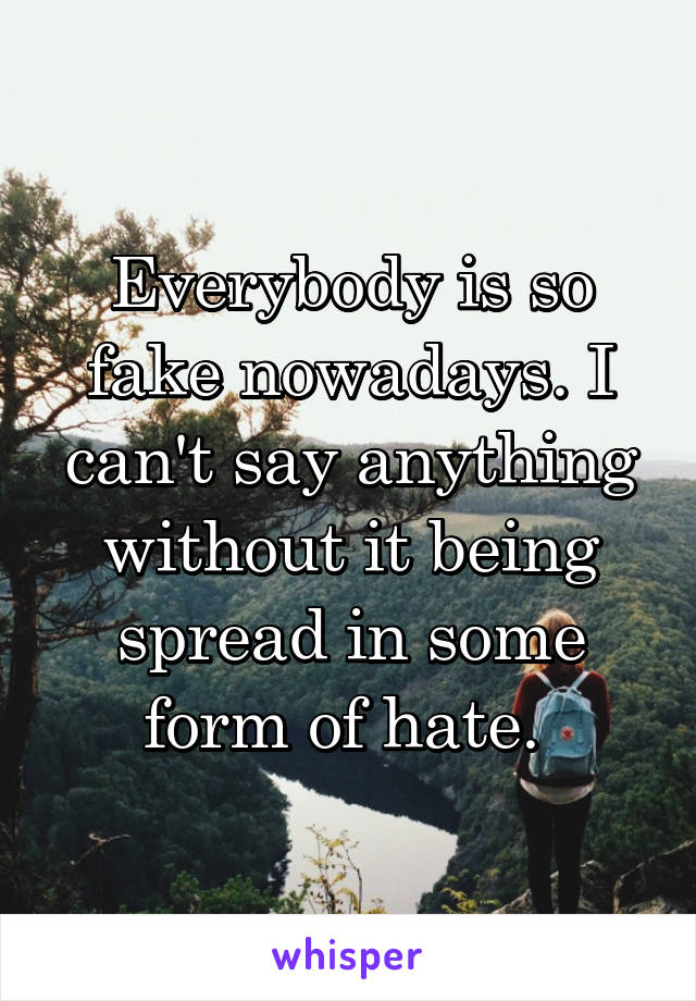 Everybody is so fake nowadays. I can't say anything without it being spread in some form of hate. 