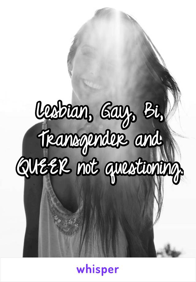 Lesbian, Gay, Bi, Transgender and QUEER not questioning.