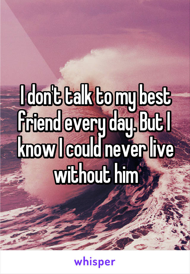 I don't talk to my best friend every day. But I  know I could never live without him