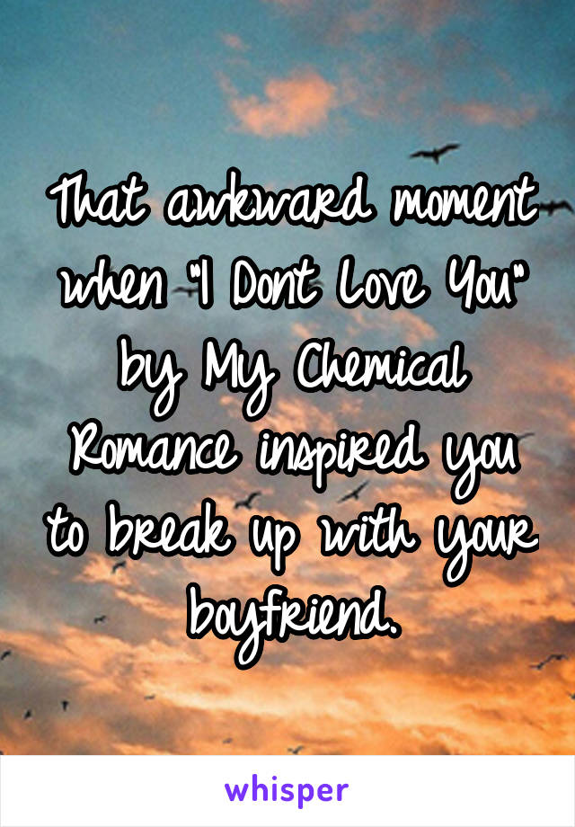 That awkward moment when "I Dont Love You" by My Chemical Romance inspired you to break up with your boyfriend.