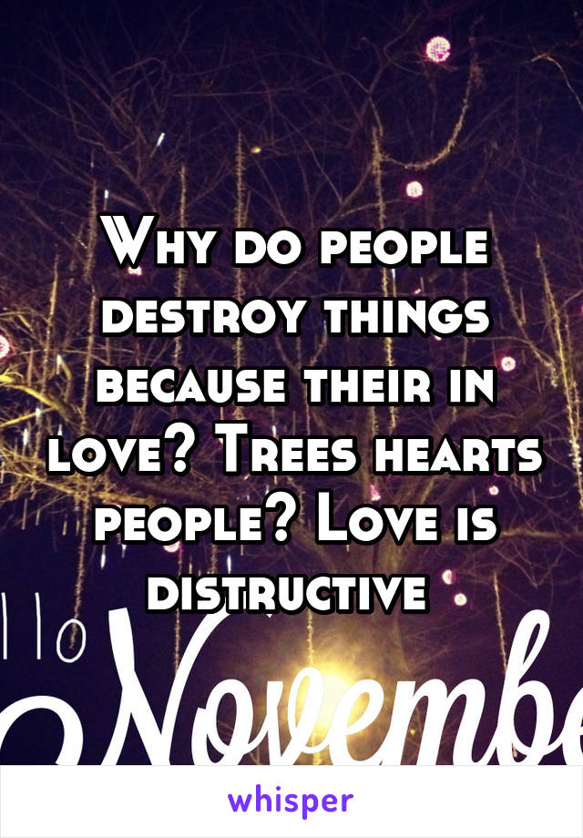 Why do people destroy things because their in love? Trees hearts people? Love is distructive 