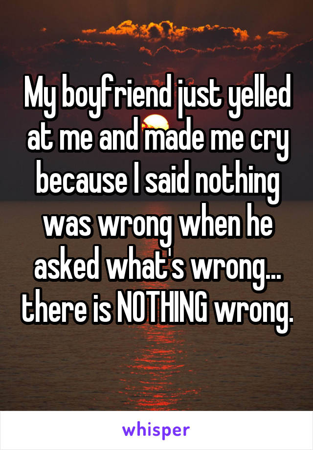 My boyfriend just yelled at me and made me cry because I said nothing was wrong when he asked what's wrong... there is NOTHING wrong. 