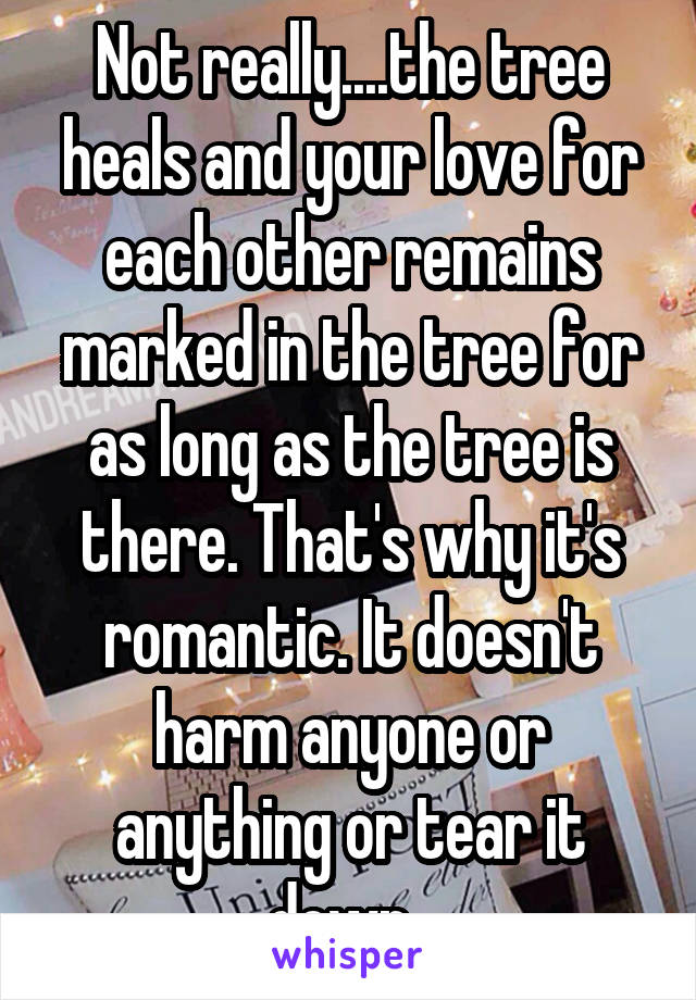 Not really....the tree heals and your love for each other remains marked in the tree for as long as the tree is there. That's why it's romantic. It doesn't harm anyone or anything or tear it down. 