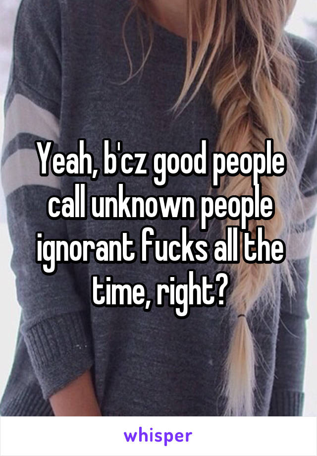 Yeah, b'cz good people call unknown people ignorant fucks all the time, right?