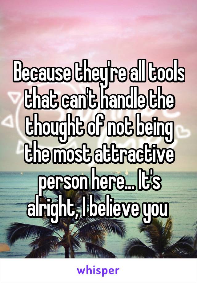 Because they're all tools that can't handle the thought of not being the most attractive person here... It's alright, I believe you 