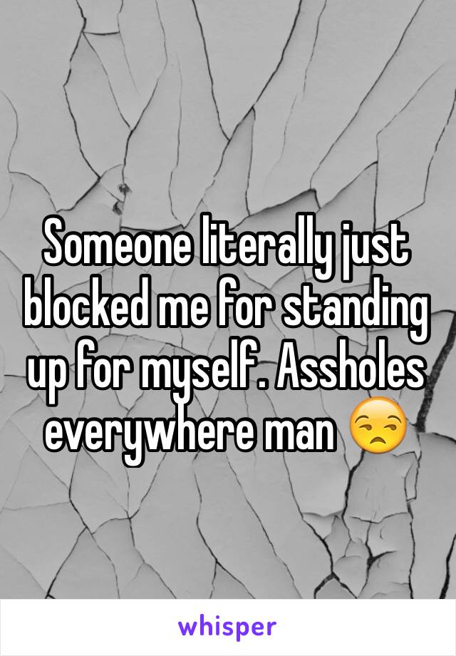 Someone literally just blocked me for standing up for myself. Assholes everywhere man 😒