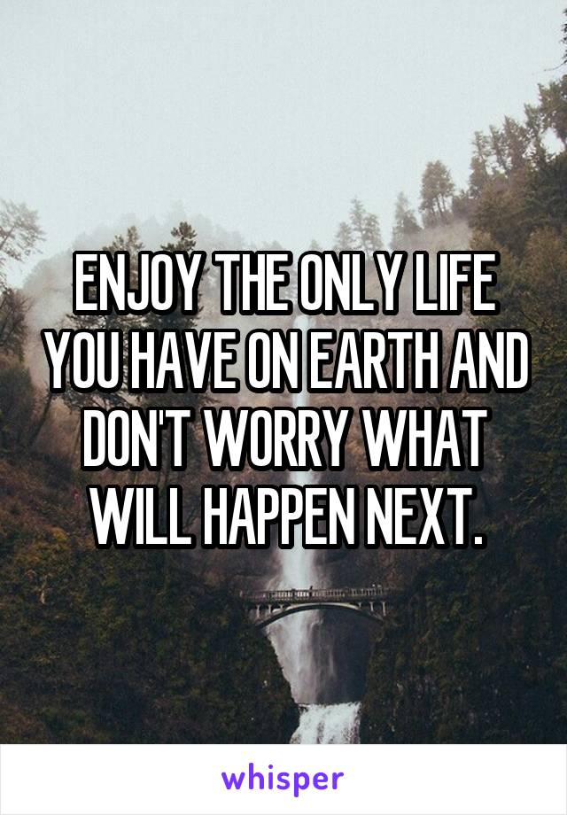 ENJOY THE ONLY LIFE YOU HAVE ON EARTH AND DON'T WORRY WHAT WILL HAPPEN NEXT.