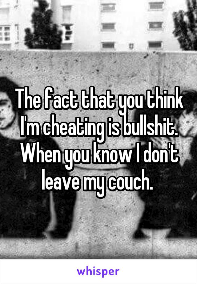 The fact that you think I'm cheating is bullshit.
When you know I don't leave my couch. 