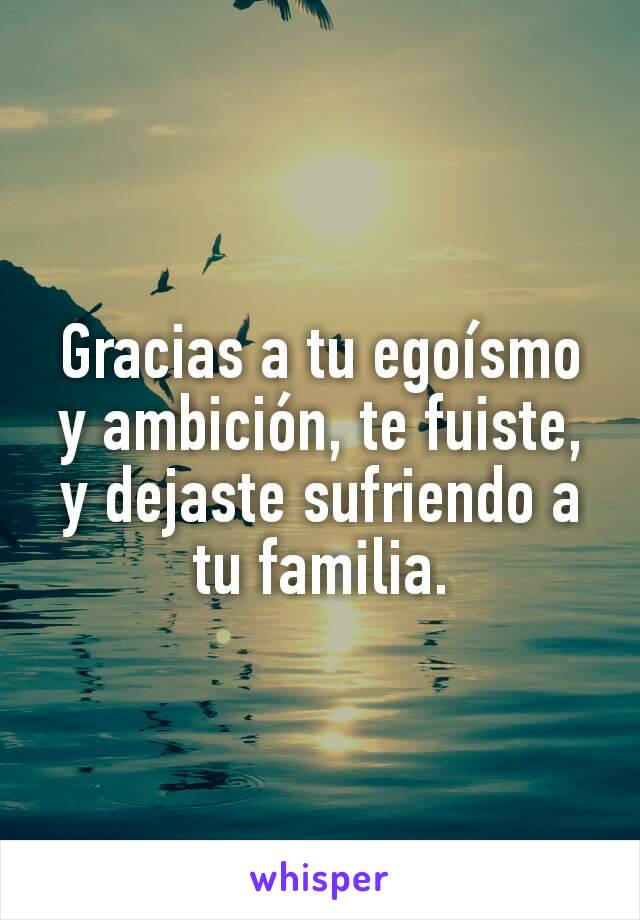 Gracias a tu egoísmo y ambición, te fuiste, y dejaste sufriendo a tu familia.