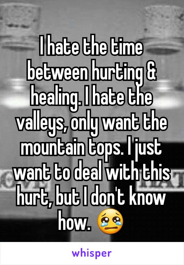 I hate the time between hurting & healing. I hate the valleys, only want the mountain tops. I just want to deal with this hurt, but I don't know how. 😢