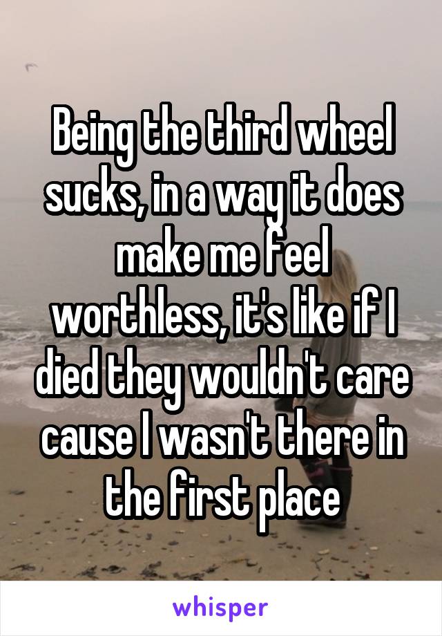 Being the third wheel sucks, in a way it does make me feel worthless, it's like if I died they wouldn't care cause I wasn't there in the first place