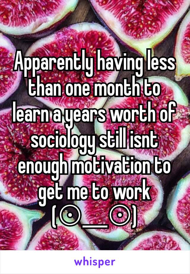 Apparently having less than one month to learn a years worth of sociology still isnt enough motivation to get me to work (⊙＿⊙)