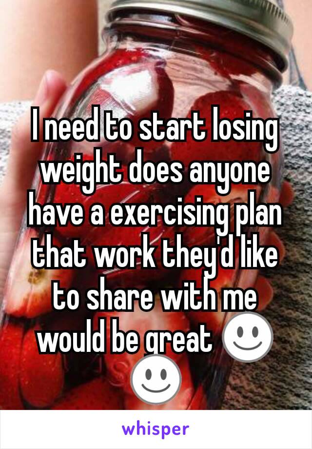 I need to start losing weight does anyone have a exercising plan that work they'd like to share with me would be great ☺☺