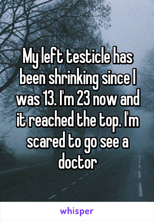 My left testicle has been shrinking since I was 13. I'm 23 now and it reached the top. I'm scared to go see a doctor