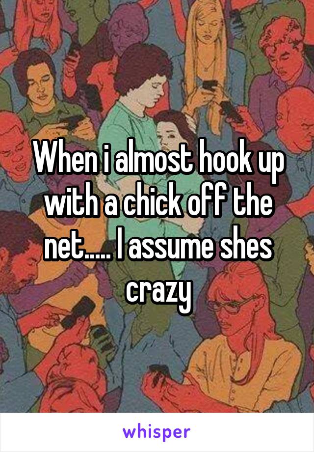 When i almost hook up with a chick off the net..... I assume shes crazy