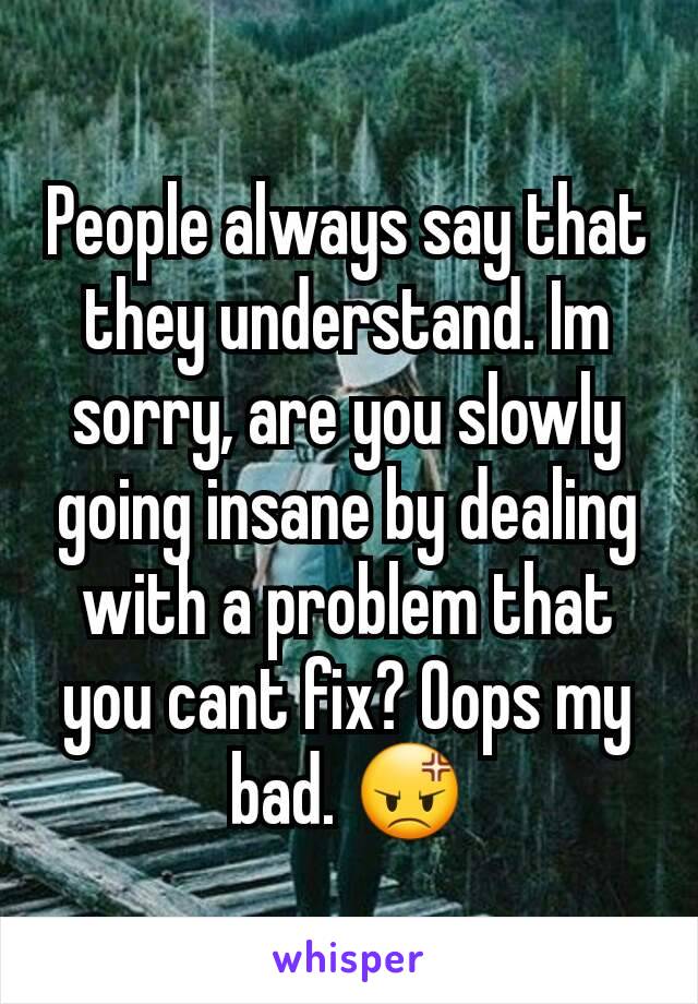 People always say that they understand. Im sorry, are you slowly going insane by dealing with a problem that you cant fix? Oops my bad. 😡