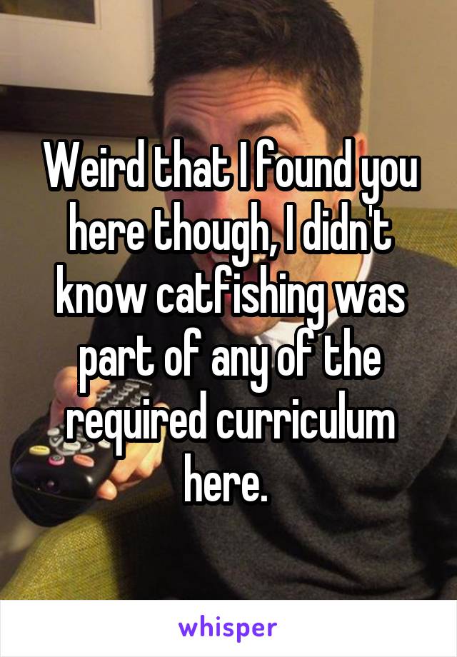 Weird that I found you here though, I didn't know catfishing was part of any of the required curriculum here. 