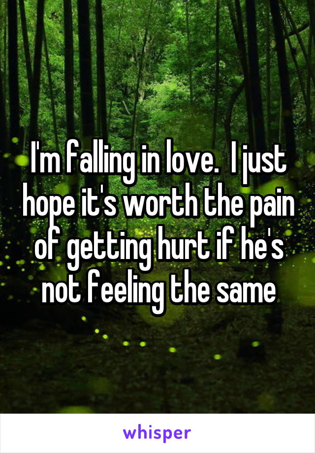 I'm falling in love.  I just hope it's worth the pain of getting hurt if he's not feeling the same