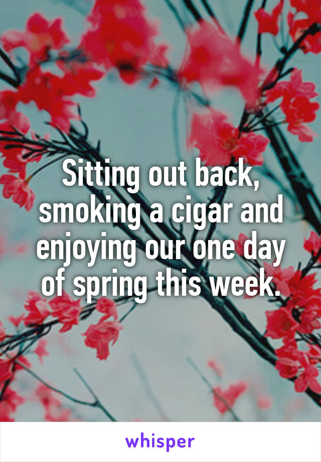 Sitting out back, smoking a cigar and enjoying our one day of spring this week.