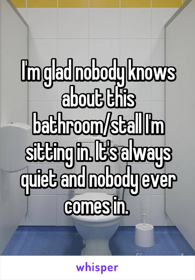 I'm glad nobody knows about this bathroom/stall I'm sitting in. It's always quiet and nobody ever comes in. 