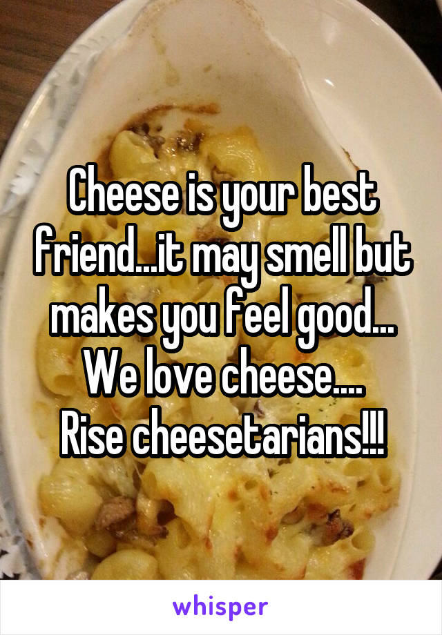 Cheese is your best friend...it may smell but makes you feel good...
We love cheese....
Rise cheesetarians!!!