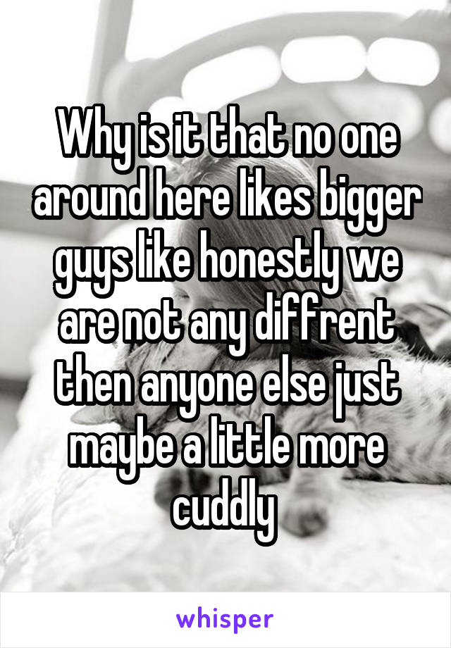 Why is it that no one around here likes bigger guys like honestly we are not any diffrent then anyone else just maybe a little more cuddly 