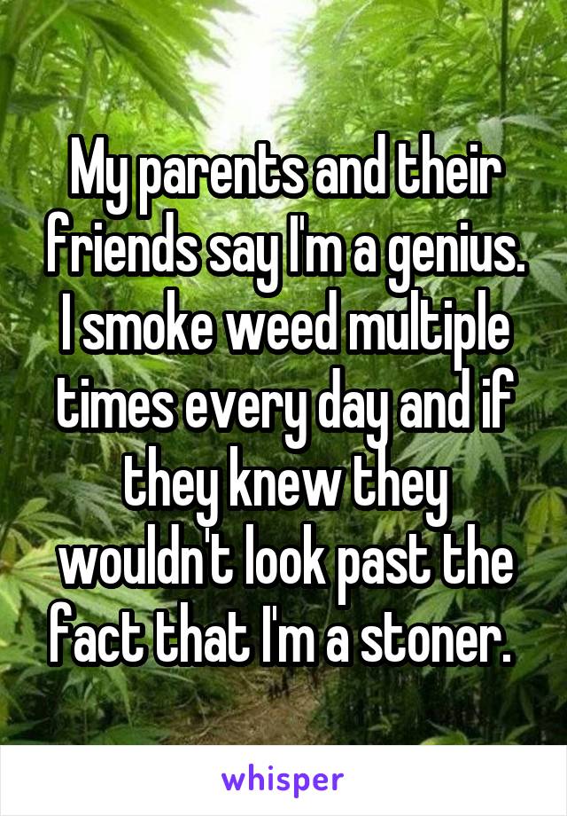 My parents and their friends say I'm a genius. I smoke weed multiple times every day and if they knew they wouldn't look past the fact that I'm a stoner. 