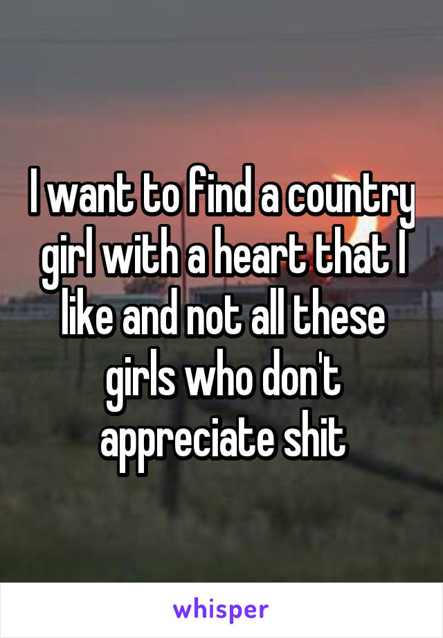 I want to find a country girl with a heart that I like and not all these girls who don't appreciate shit