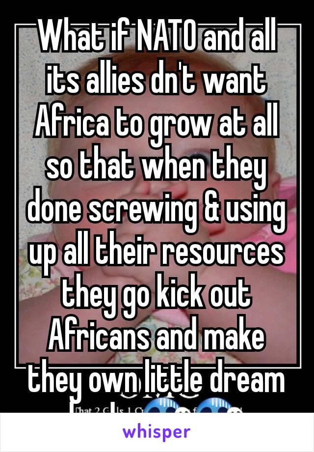 What if NATO and all its allies dn't want Africa to grow at all so that when they done screwing & using up all their resources they go kick out Africans and make they own little dream land... 😱😱