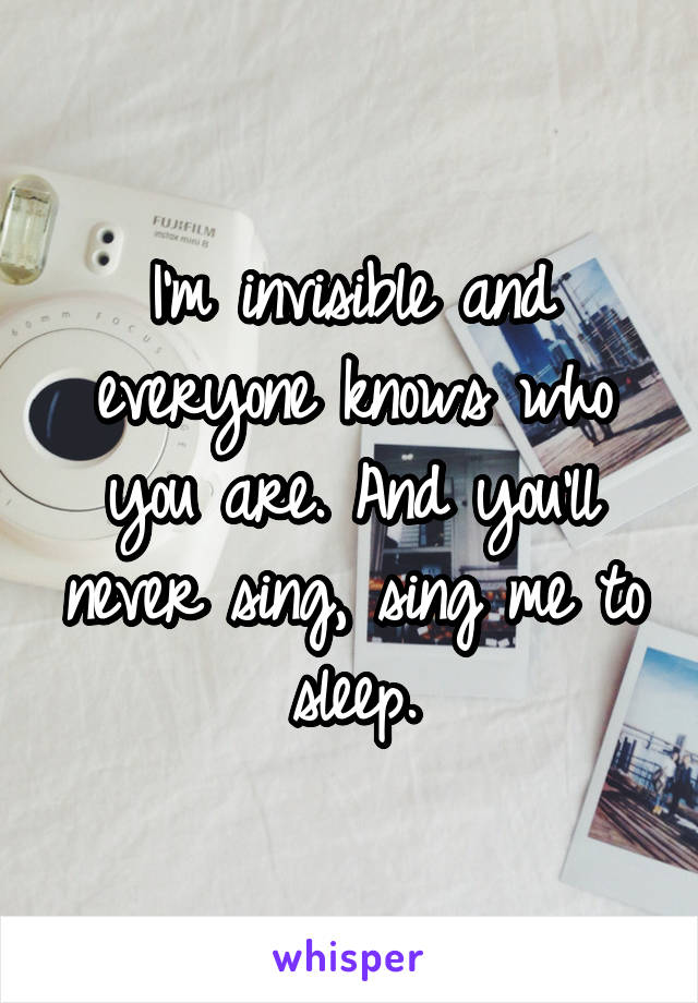 I'm invisible and everyone knows who you are. And you'll never sing, sing me to sleep.