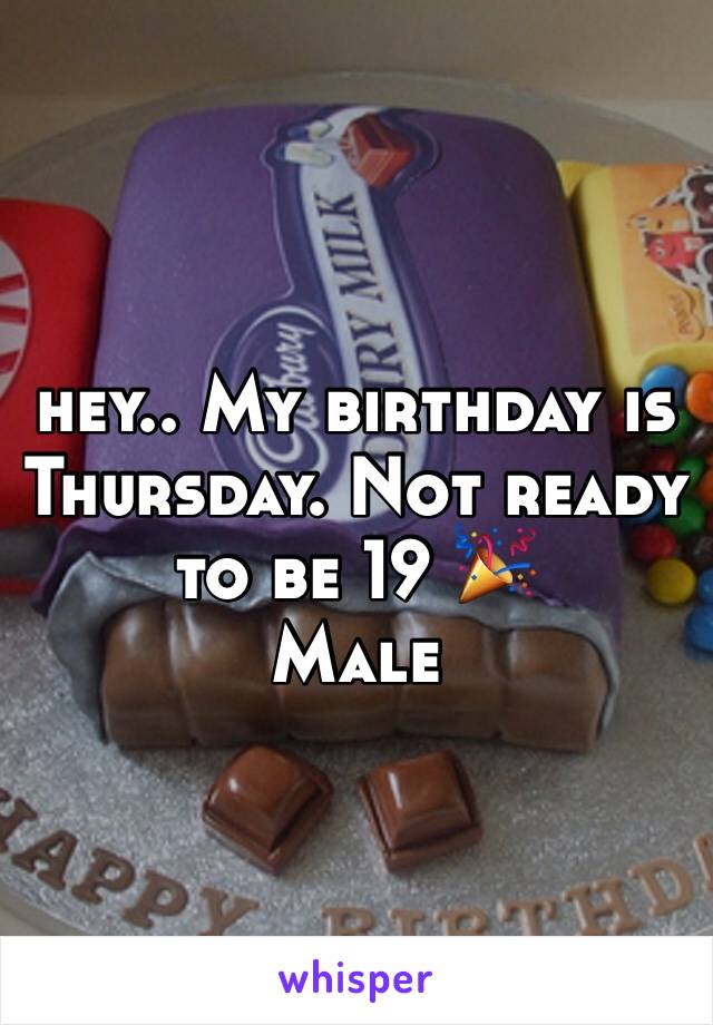 hey.. My birthday is Thursday. Not ready to be 19 🎉 
Male 