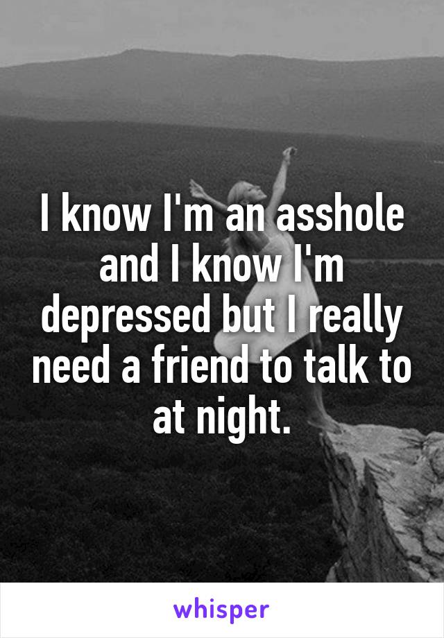 I know I'm an asshole and I know I'm depressed but I really need a friend to talk to at night.