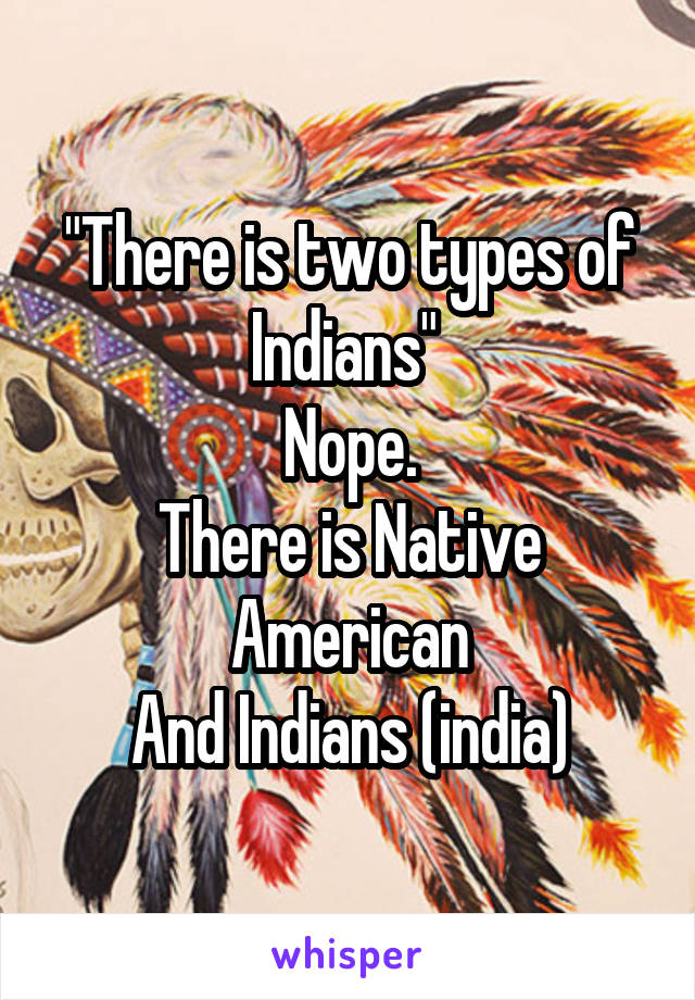 "There is two types of Indians" 
Nope.
There is Native American
And Indians (india)