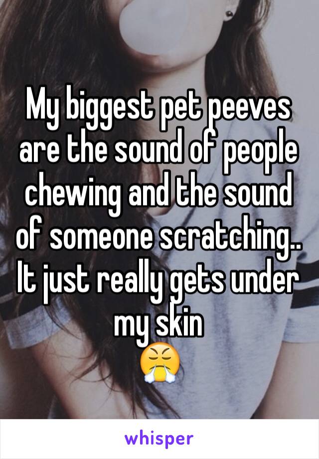 My biggest pet peeves are the sound of people chewing and the sound of someone scratching.. It just really gets under my skin 
😤