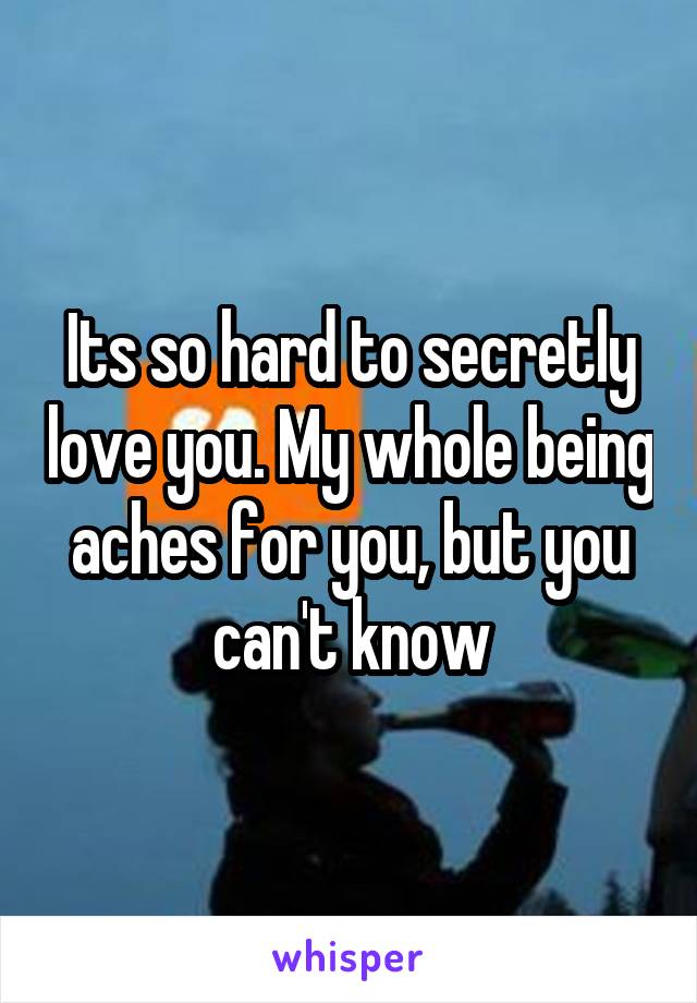 Its so hard to secretly love you. My whole being aches for you, but you can't know