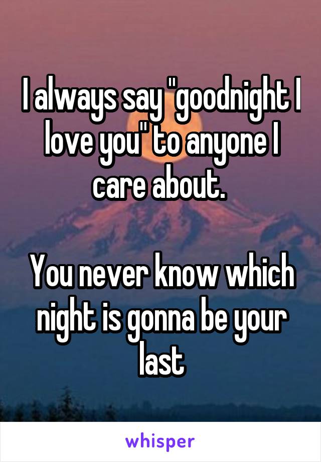 I always say "goodnight I love you" to anyone I care about. 

You never know which night is gonna be your last