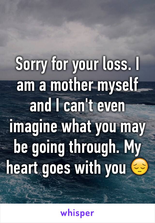 Sorry for your loss. I am a mother myself and I can't even imagine what you may be going through. My heart goes with you 😔