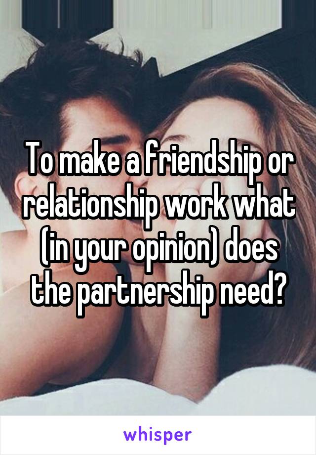 To make a friendship or relationship work what (in your opinion) does the partnership need?