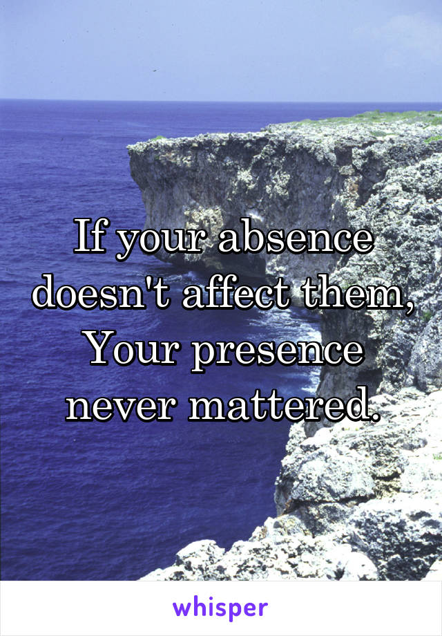 

If your absence doesn't affect them,
Your presence never mattered.

