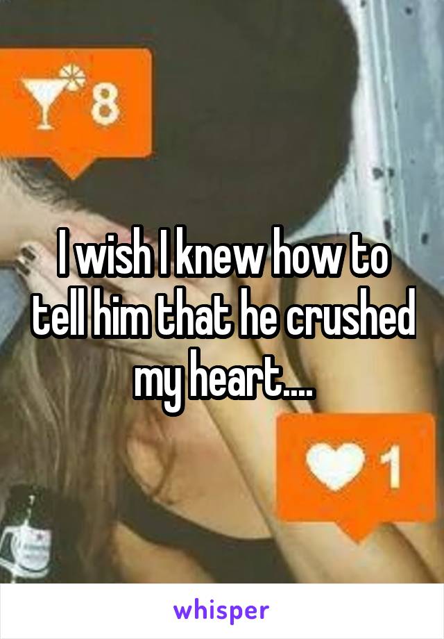 I wish I knew how to tell him that he crushed my heart....