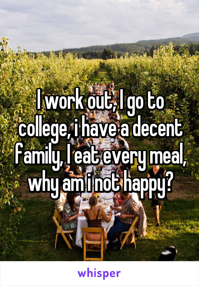 I work out, I go to college, i have a decent family, I eat every meal, why am i not happy?