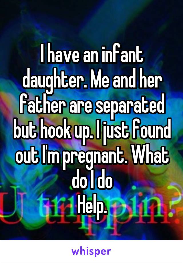 I have an infant daughter. Me and her father are separated but hook up. I just found out I'm pregnant. What do I do
Help.