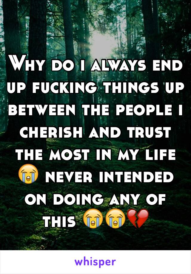 Why do i always end up fucking things up between the people i cherish and trust the most in my life 😭 never intended on doing any of this 😭😭💔