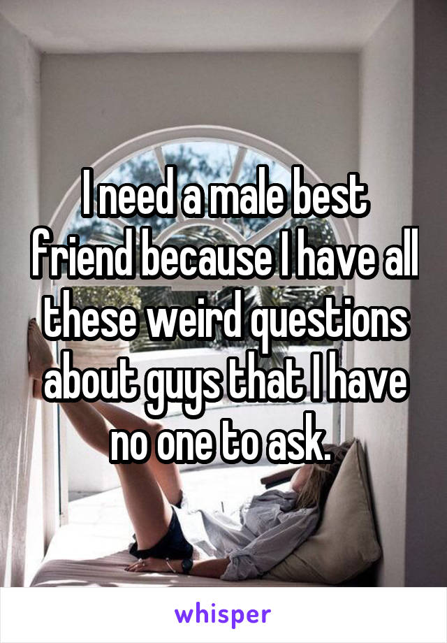 I need a male best friend because I have all these weird questions about guys that I have no one to ask. 