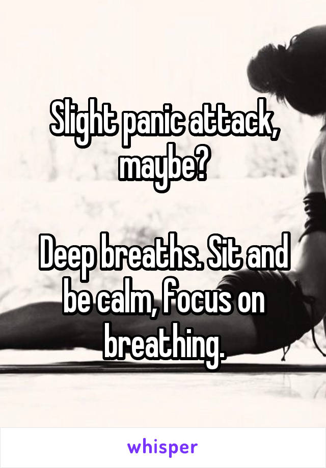 Slight panic attack, maybe?

Deep breaths. Sit and be calm, focus on breathing.