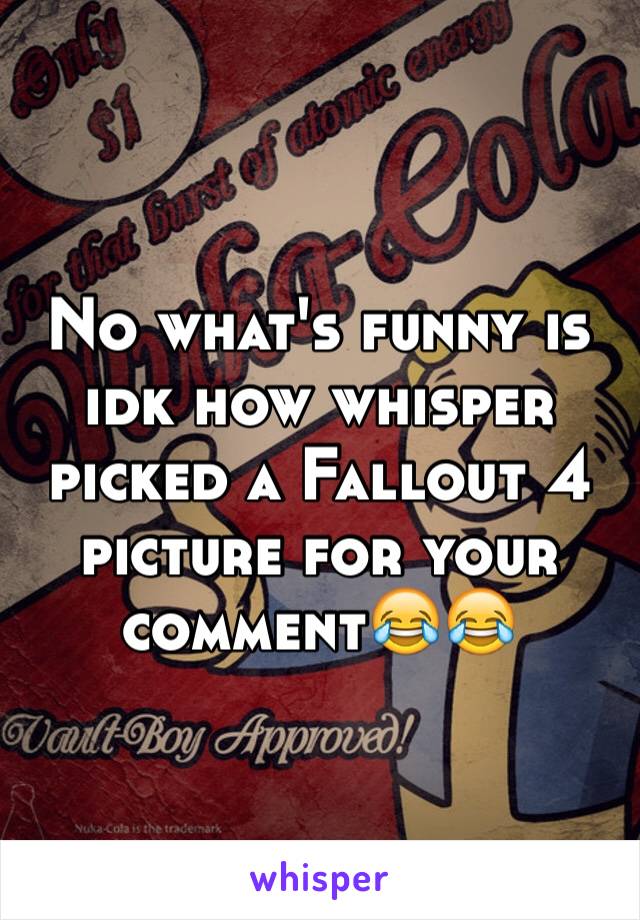 No what's funny is idk how whisper picked a Fallout 4 picture for your comment😂😂