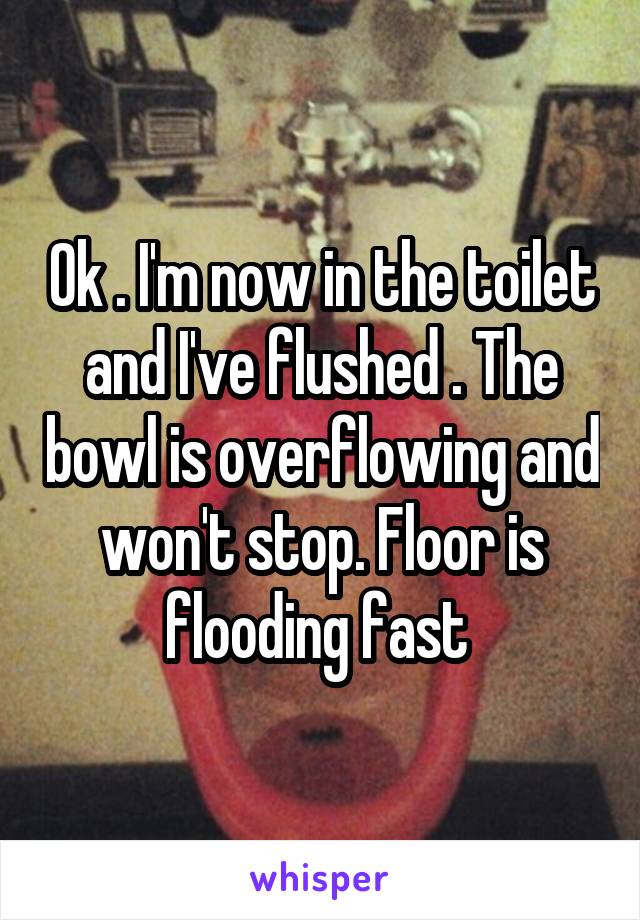 Ok . I'm now in the toilet and I've flushed . The bowl is overflowing and won't stop. Floor is flooding fast 